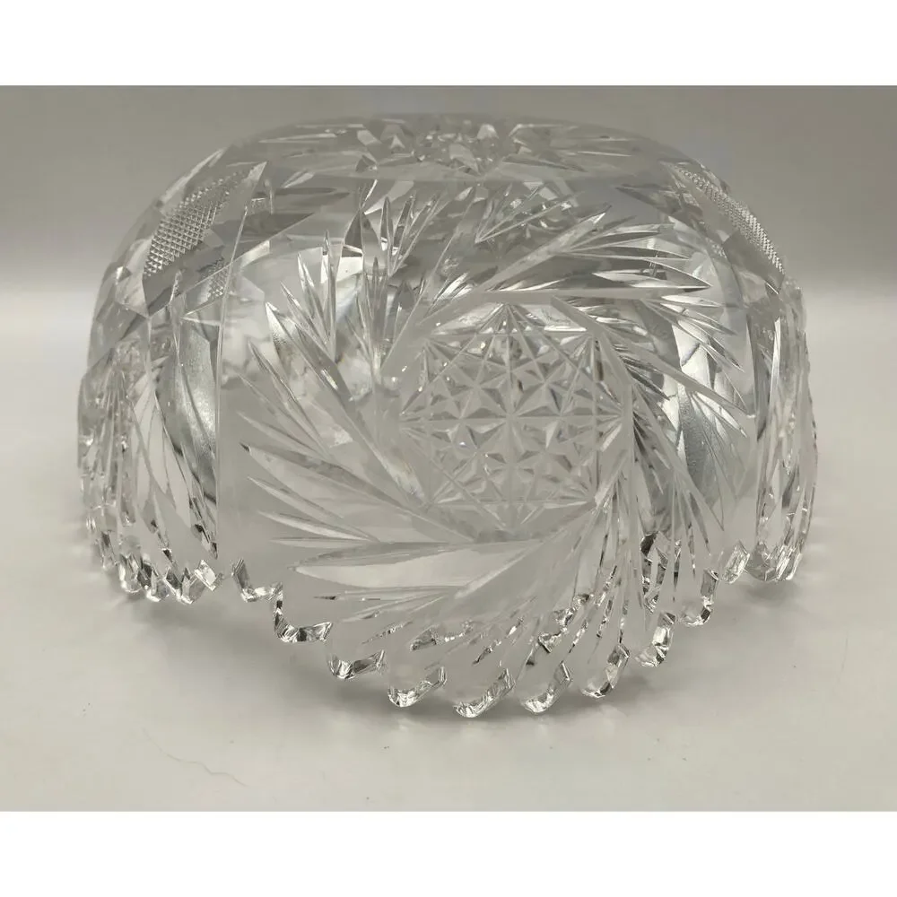 Vintage Crystal Bowl AMERICAN BRILLIANT Pinwheel Cut Saw Tooth 3.25' Tall 7